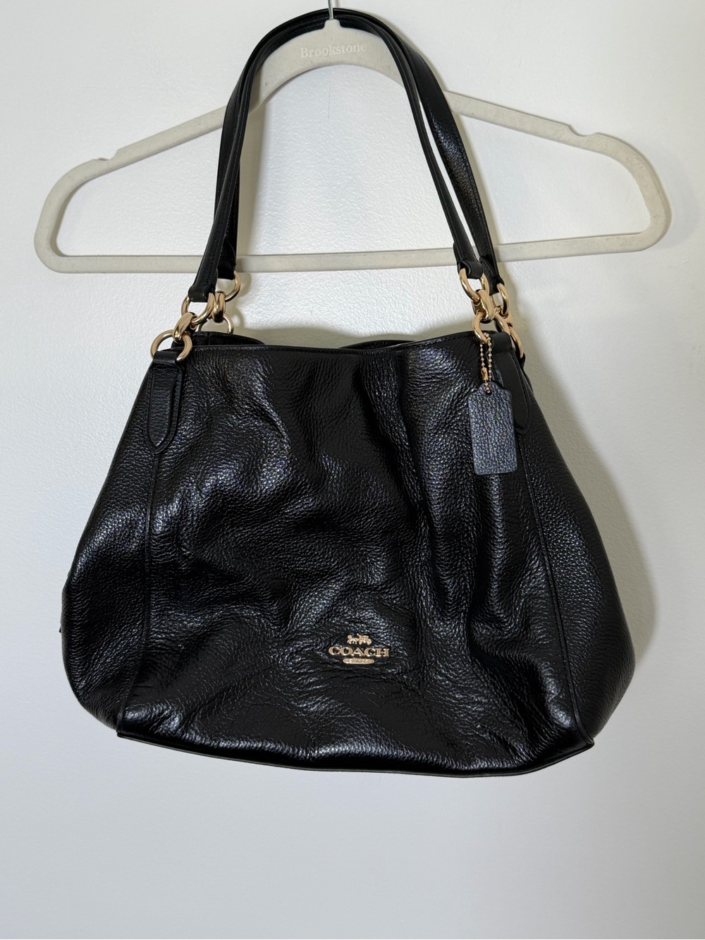Coach Hallie Black Pebbled Leather Shoulder Tote - Coach